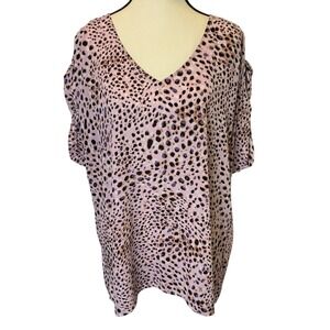 Cabi Seaside Pink Panther‎ Top Blouse Women's Medium # 5980 Leopard Cinch Sleeve